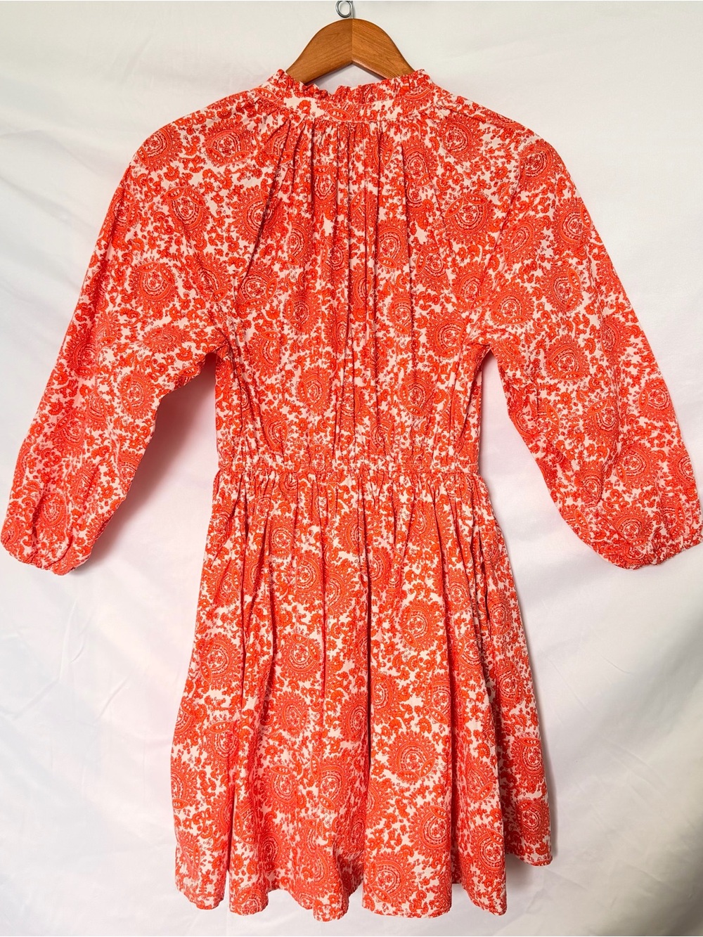 New J Crew Orange White Floral Poplin 100% Cotton Ruffle Collar Small Mini Dress - Picture 3 of 17